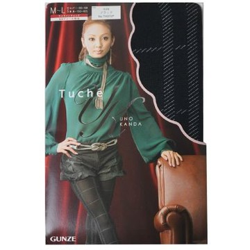 GUNZE 郡是 Tuche 60丹銀蔥方格紋圖案花紋褲襪(黑色/M-L)