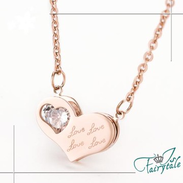 【伊飾童話】韓版時尚 愛心鑲鋯鈦鋼項鍊甜美鎖骨鍊/玫瑰金