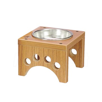 【MOMOCAT】單口小型犬貓餐桌 黃金柚木色 碗架附鐵碗