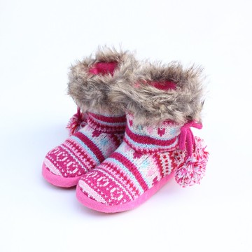 單秋冬季女孩兒童室內保暖鞋子女童寶寶針織毛線靴子加絨雙層1入