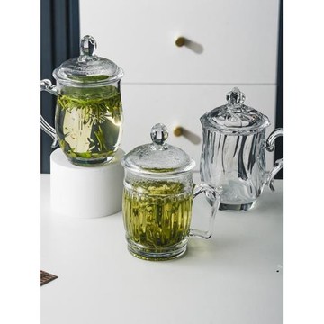 加厚耐熱玻璃杯家用帶把喝水大容量杯子帶蓋男士泡茶透明茶杯水杯