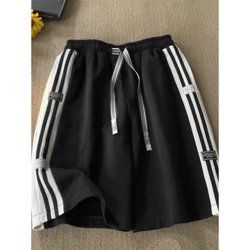 條紋運動短褲男夏季五分褲潮牌復古美式籃球褲直筒休閑褲男士褲子