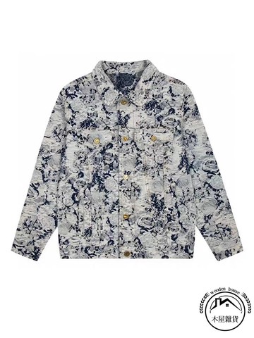 破壞風流蘇花卉牛仔外套男士重工厚款刺繡寬版翻領夾克流行男裝【木屋雜貨】