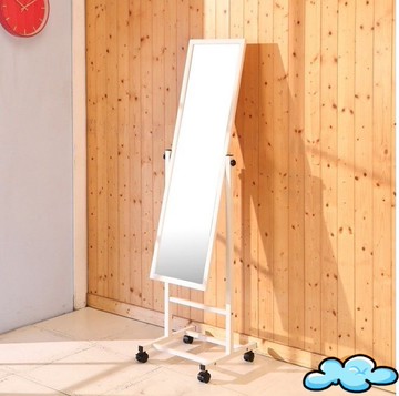 鐵製白烤漆附輪立鏡 全身鏡 穿衣鏡 玄關鏡 化妝鏡 立鏡【馥葉-百】型號MR094WH