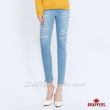 BRAPPERS 女款 新美腳 ROYAL系列-彈性割破九分褲-淺藍