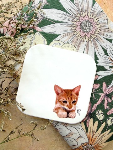 手繪插畫小貓杯墊 方形吸水杯墊