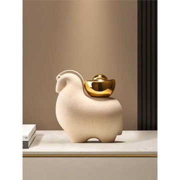 貝漢美新中式馬上有錢擺件客廳電視柜酒柜裝飾品喬遷馬年新年禮物