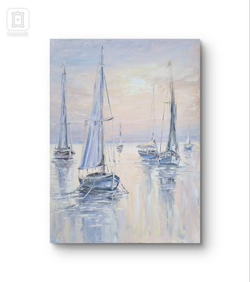 海景油畫原創藝術帆船藝術品厚塗畫