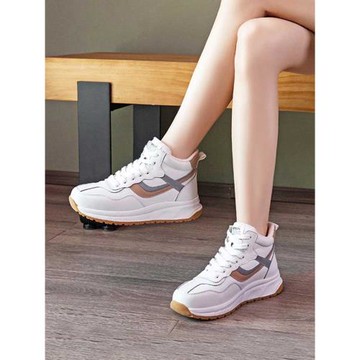 小白真皮秋冬加絨運動高幫鞋