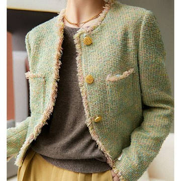 【巴黎精品】現貨+預購頂級法式毛呢外套大衣OL西裝小香風外套寬鬆秋冬大碼休閒女裝-彩編羊毛粗花呢a1lk36