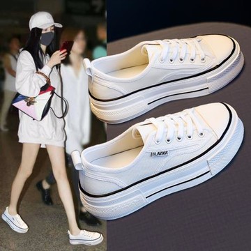 B.L WALKER時尚小白鞋女2024春秋新款增高厚底百搭休閑平底板鞋