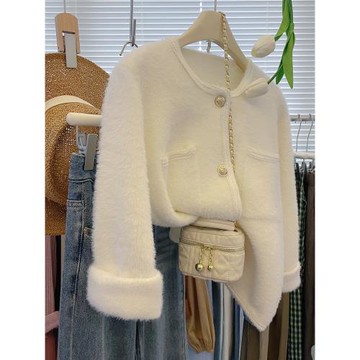 小香風金扣水貂絨上衣針織開衫