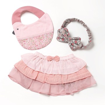 PIPPY 小鳥圍兜+蝴蝶結髮帶+可愛蛋糕裙禮盒 (紅)