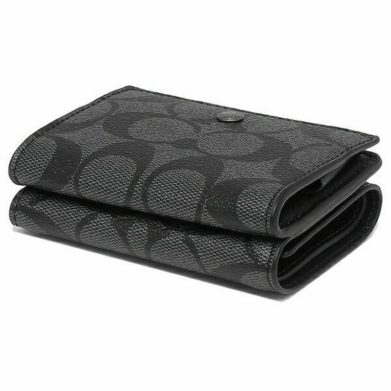 本物 コーチ COACH ミニ財布 シグネチャーキャンバス 三つ折り財布 小物