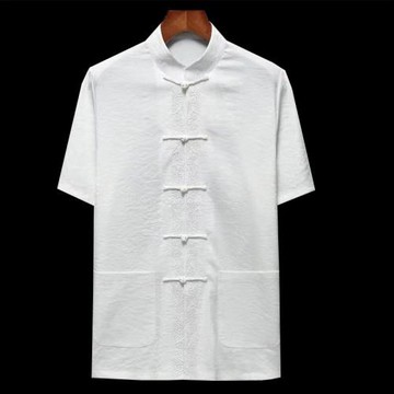 復古唐裝男盤扣襯衫中國風男裝夏季薄款棉麻短袖中式刺繡亞麻上衣