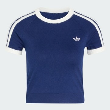 Adidas 愛迪達 Knit Tee KW2606 女 T恤 運動上衣 休閒短袖 深藍 短版