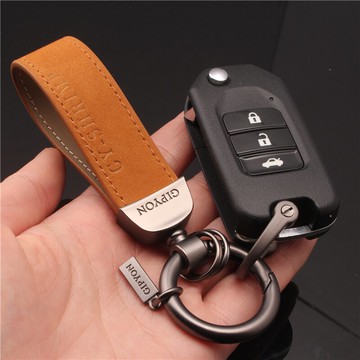 簡約復古翻毛皮汽車鑰匙扣馬蹄扣男女鎖匙鏈圈環家用掛繩腰掛