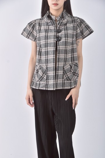 (M) new era teen格紋黑粉色外套