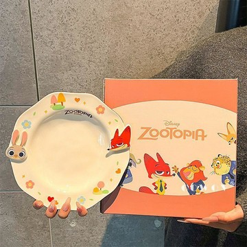 臺灣出貨🎊瘋狂動物城朱迪尼克陶瓷盤子家用新款高顏值餐具兒童餐盤新年禮物平價推薦🧨