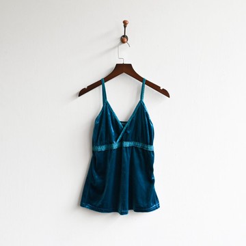 【蛋植物古著】湖青天鵝絨細肩帶古著背心上衣
