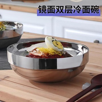 韓式不銹鋼鏡面冷面碗雙層大碗冷面大碗臺階款面碗餐飲店冷面碗