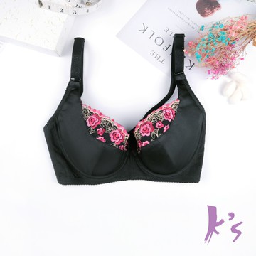 【K's凱恩絲】綻放花語集中包覆有氧蠶絲內衣-B10401款黑色