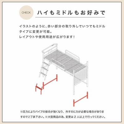 ロフトベッド システムベッド シングル おしゃれ パイプ ベッド