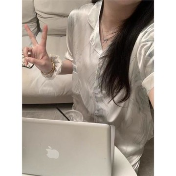 高級感ins風短袖睡衣女夏季冰絲薄款夏日涼感絲綢休閑家居服套裝
