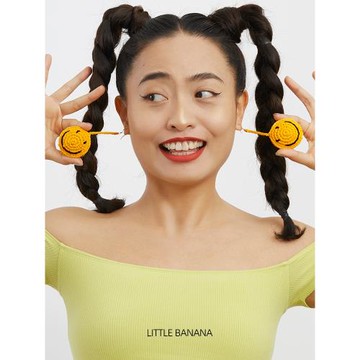小黃香蕉原創手工吊墜耳飾大笑臉黃色耳環小眾設計感耳夾高級甜美