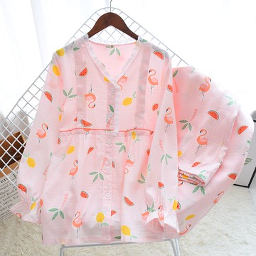 月子服棉質雙層紗布孕產婦長袖睡衣薄款春夏喂奶衣全棉開衫哺乳服