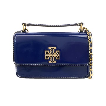 tory burch藍色皮革壓線鍊條包