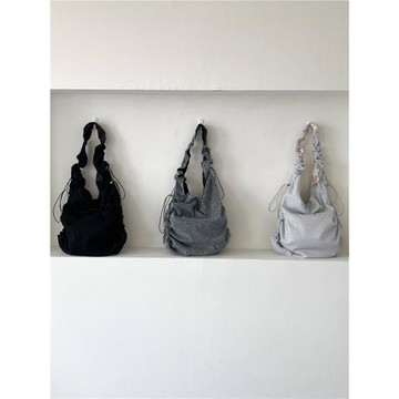 ins慵懶風銀線閃亮托特包女生高級感小眾拉繩褶皺單肩手提腋下包