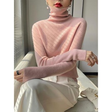 藍色高領內搭打底衫針織衫毛衣堆堆領T恤長袖女秋冬克萊因藍上衣