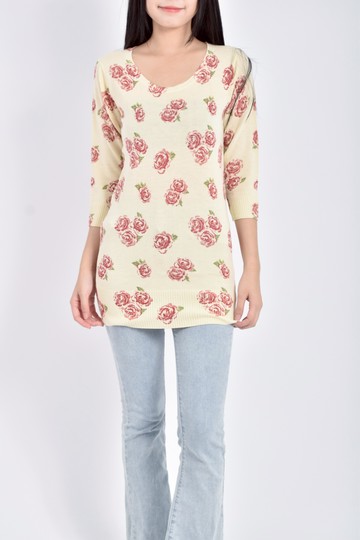 (S) sharp shooter針織花紋七分黃色長袖上衣