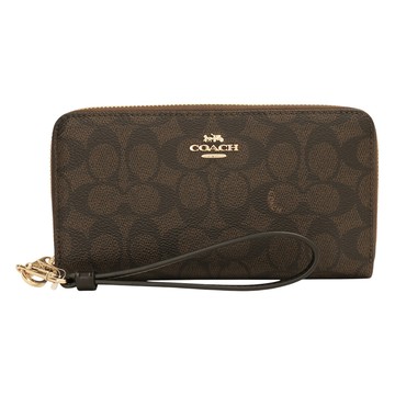 COACH  金馬車防刮LOGO皮革掛帶長夾(可可咖)