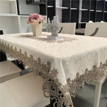 外貿歐式茶幾桌布ins風簡約家用長方形提花刺繡布藝蕾絲桌布批發