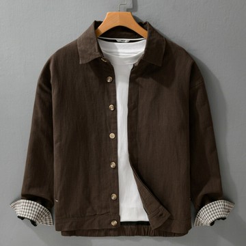W04天絲亞麻高端輕盈光澤感軟順翻領夾克男士商務春秋季外套鑫弘-錦衣華服