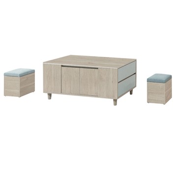 文創集 盧班4尺二門二抽大茶几(二色可選＋附收納椅凳二張)-120x60x52cm免組