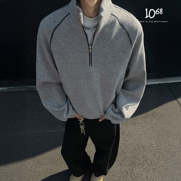 『1068』美式 半拉鍊 立領 套頭 廓形 UNISEX 男女 休閒 百搭 長袖 上衣 大學tee【A91325】