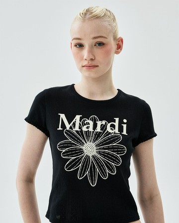 MARDI MERCREDI 印花短TEE 黑色 經典小雛菊 鏤空刺繡 修身 SLIM FIT TOP EYELET FLOWERMARDI