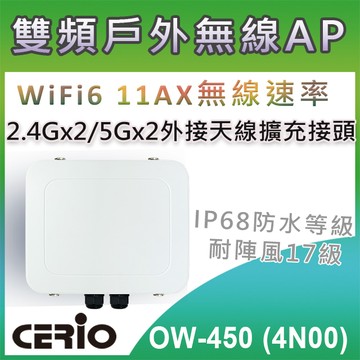CERIO 【OW-450 (4N00)】 高功率雙頻外接式天線型戶外型 POE 無線橋接/基地台
