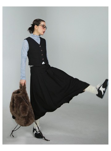 褶皺感棉麻半身裙女氣質高腰小個子花苞長裙