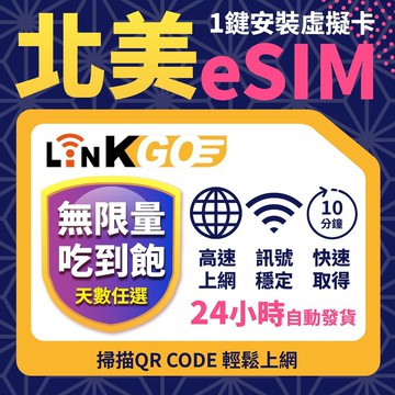 【LinkGO】北美 eSIM卡 10~30天多組合 吃到飽不降速 高速流量(北美網卡 美國 加拿大 墨西哥) 白鑽卡
