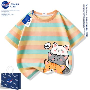 NASA貓咪女童t恤短袖純棉2026新款夏季小貓衣服女孩半袖兒童夏裝