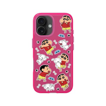 iPhone 16 Clear 粉漾桃 - 蠟筆小新 Crayon Shinchan - 小新小白經典拼貼款