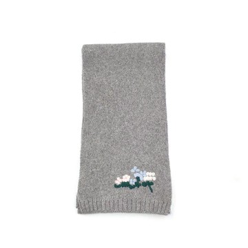 HONOR柔暖小花刺繡羊毛圍巾-灰