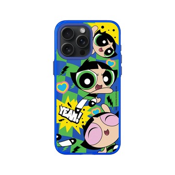 iPhone 15 Pro Max Clear 激光藍 - The Powerpuff Girls 飛天小女警 - 毛毛 - 可愛格紋款