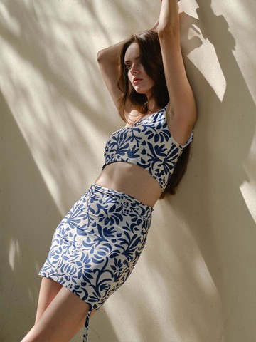 Ruched Skirt Bikini (Ethnic Blue)