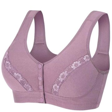 春夏款純棉蕾絲無鋼圈舒適透氣中老年媽媽內衣女文胸大碼前扣胸罩