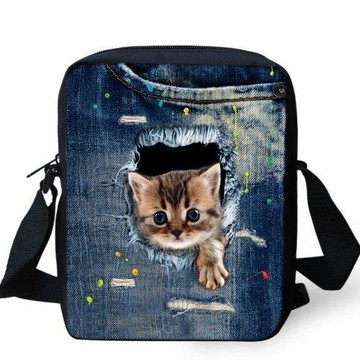 Love 21 2019女時尚可愛貓咪圖騰印製深藍色系小單肩包